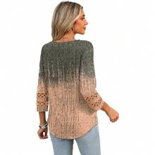 XIEERDUO 3/4 Length Sleeve Womens Tops Dressy Casual Blouses For Women 2025  V Neck T Shirts Summer Clothes - Z 灰珊瑚 - 查看 5
