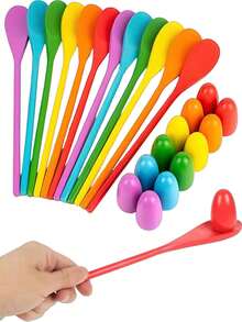 2/4/8件套鸡蛋勺子比赛游戏套装，木制鸡蛋平衡比赛接力游戏，趣味勺子平衡鸡蛋比赛游戏，适用于复活节寻蛋，户外草坪游戏，复活节礼物，生日礼物，派对游戏，单身派对用品，母亲节礼物，新娘送礼会用品，毕业派对用品，家庭聚会配件 - 彩色 - 查看 1