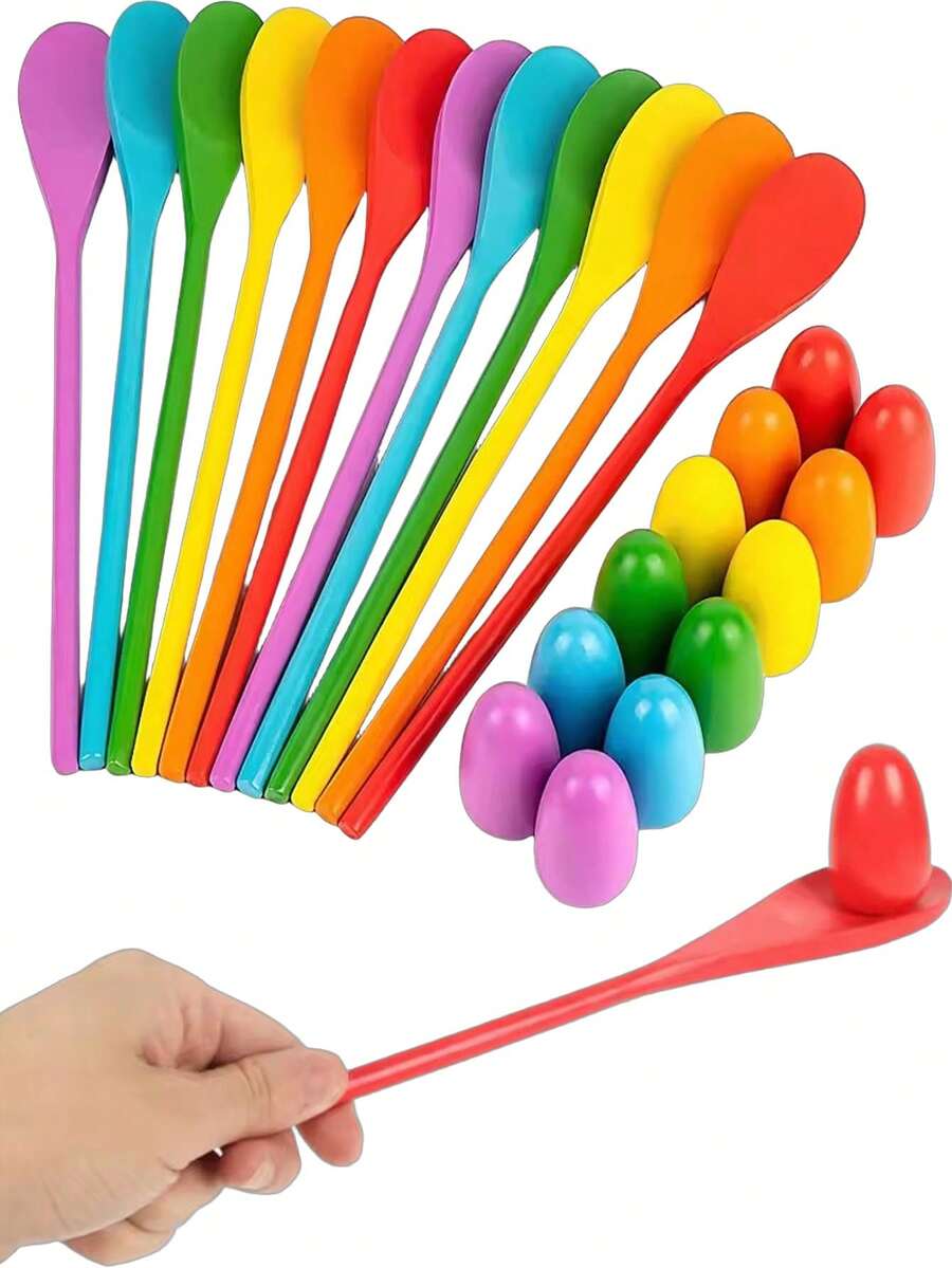 2/4/8件套鸡蛋勺子比赛游戏套装，木制鸡蛋平衡比赛接力游戏，趣味勺子平衡鸡蛋比赛游戏，适用于复活节寻蛋，户外草坪游戏，复活节礼物，生日礼物，派对游戏，单身派对用品，母亲节礼物，新娘送礼会用品，毕业派对用品，家庭聚会配件 - 彩色 - 查看 1