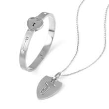 rongji jewelry 1 Set Pulsera y Collar de Pareja con Corazón y Candado de Acero de Titanio, Resistente al Desgaste, Regalo del Día de San Valentín, Mamá, Madre, Día de la Madre