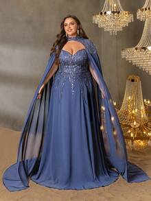 Faeriesty 这款优雅的超长披肩袖连衣裙，正面镂空设计，饰以串珠花朵，采用直筒式剪裁，是一款正式的派对礼服和华丽优雅的晚礼服，完美适用于豪华宴会、红毯盛会、婚礼和正式晚宴、浪漫晚餐、正式肖像拍摄、返校节和毕业典礼、生日女士服装、春季连衣裙和夏季服装。 - 藏蓝色 - 查看 4