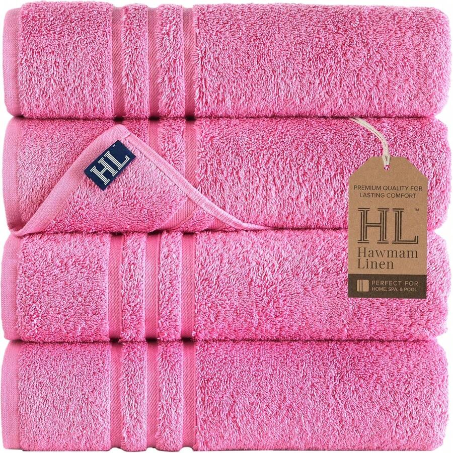 Pink Bath Towels 4 Pack Soft And Absorbent, Premium Quality Perfect For Daily Use 100% Cotton Towel 600 GSM - 粉色 - 查看 1