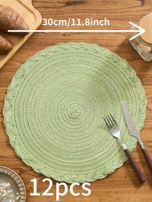 1/4/6/12pcs Bohemian Style Woven Round Placemats, Solid Color Braided Edge Anti-Slip Coasters For Home Kitchen, Dining Table, Suitable For Festivals, Parties, Birthdays, Weddings, Events (Multiple Color Options) - Green - View 10