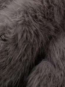 Seelio 女式法式时尚简约休闲圆领长袖仿皮草效果短款夹克外套，秋冬 - 灰色 - 查看 11