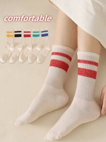 5/10/15 pares de calcetines de mujer de unicolor con rayas coloridas - calcetines deportivos diarios resistentes, rayas multicolor para deportes al aire libre y uso diario, calcetines para parejas hombre y mujer