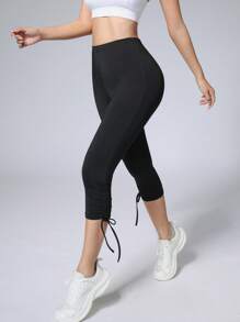 Pantalones de yoga de talle alto y cintura con cordón, mallas ajustadoras de fitness para entrenamiento de 7/8 para mujer