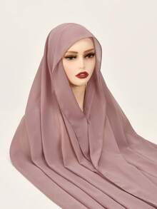 1pc Women Magnetic Solid Color Chiffon Snood Loop Scarf Hijab, Convenient Breathable & Comfortable, Suitable For Daily Wear For Dress - Magnetic Buckle Lazy Scarf Tube Hat Integrated Headscarf - View 19