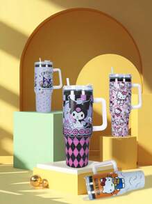 Sanrio زجاجة مياه معزولة بفراغ مع قش وملحقات سيليكون من Hello Kitty من Sanrio سعة 40 أونصة/12 ساعة، مصنوعة من الفولاذ المقاوم للصدأ 304، تصميم كرتوني جميل، عازلة الجدار، مثالية للمكتب والخارج والتخييم والتنزه والقيادة والسفر، هدية مثالية للأصدقاء والعائلة والمعلمين