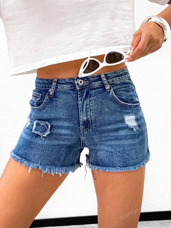 Pantalones cortos de mezclilla para mujer, de verano, informales, de color liso, con bolsillos, sencillos, para uso diario.