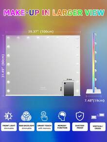 FENCHILIN 100cm X 80cm Large Vanity Mirror With 20 Bulbs Lights RGB Backlit Holly Wood Makeup Mirror With Dimmable 3 Lighting Modes Lighted Desktop Wall-Mount Mirror With Smart Touch  White - trắng - Xem 8