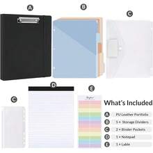 Neww  3 Ring Binder  Clipboard 1 Inch, 13.2" * 10.2" PU Clipboard Binder  Notepad & 5 Dividers  5 Pockets, Labels, Clipboard Folder Great For School Office(Fit Letter Sized Paper) - Black Letter Size - 1 Inch - View 3