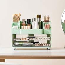 Makeup Organizer-Makeup Organizer Vanity With 2 Large Drawers, Cosmetic Display With Holders, Easy To Storage Bathroom Countertop Skincare, Desk Office Supplies, White - 綠色 - 查看 8