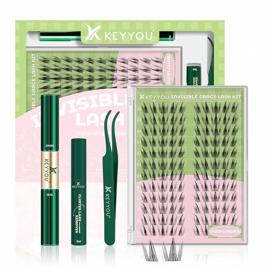 Glow HavenFairy Lash Clusters Kit Manga Lash Extension Kit D Curl KEYYOU 144Pcs Eyelash Extension Kit Wispy Natural Band Lash Kit With Waterproof Lash Extension Kit At Home(Fairy-D-8-18MIX)Glow Haven - Kit-sunflower - View 1