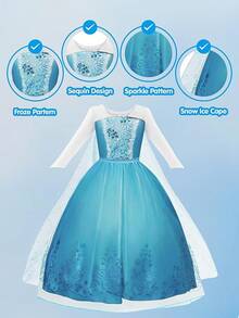Light Up Princess Dress Girls Halloween Costume Costume Toddler Dressing Up Bithday Party, Purple - 藍色 - 查看 3