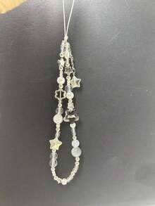 别致的串珠手机挂绳，星星和珍珠装饰，亚克力串珠饰物，手机、相机、耳机的多功能配件，时尚个性化手持装饰