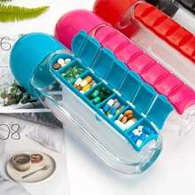 Portable Water Bottle With Integrated Pill Holder - Blue - View 4