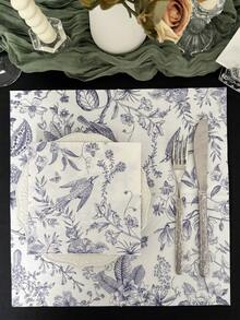 20/40 pezzi Tovaglioli monouso vintage con stampa floreale blu e uccelli, decorazioni per matrimoni, 3 strati spessi, 33x33cm, forniture per ristoranti e hotel, adatti per San Valentino, matrimoni, compleanni, anniversari, decorazioni per feste, forniture per feste - Blu retrò - Visualizzare 7