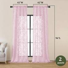 OVZME Blush Pink Sheer Curtains 96 Inches Long 2 Panels For Living Room, Jacquard Clip Leaf Pattern Textured Light Filtering Window Semi Sheer Voile Drapes For Bedroom, Each Panel 42 X 96 Inch - Blush Pink - View 6