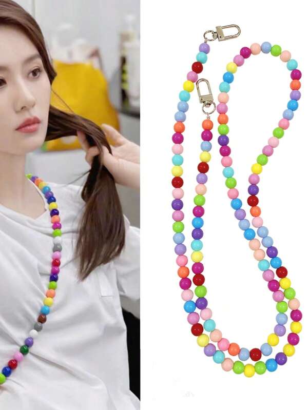 1 Piece - Mobile Phone Crossbody Chain, Beaded Rainbow Long Mobile Phone Chain, Women's Bag Crossbody Chain, Wearable Chain, Universal Chain
