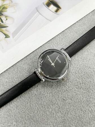 KEZZI 1 pièce Montre-bracelet à quartz de mode minimaliste pour femme, Kezzi Montre décontractée noire pour femmes
