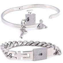 rongji jewelry 1 Set Pulsera y Collar de Pareja con Corazón y Candado de Acero de Titanio, Resistente al Desgaste, Regalo del Día de San Valentín, Mamá, Madre, Día de la Madre