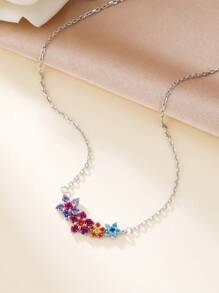 1 pièce Collier plaqué or blanc femme à motif floral arc-en-ciel, cadeau élégant et polyvalent pour petite amie, meilleure amie, voyage
