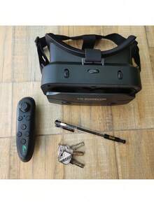 AyeBeau VR Glasses Virtual Reality Headset Viar Devices Helmet, Smart Goggles With 3D Lenses For Smartphones, Mobile Phone Game Accessory, Compatible With 4.7-7.0 Inch Smartphones, Including A White Mini Remote Control - Black and White - View 4