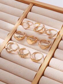 9pcs/Set Geometric Hollow Spiral Design Alloy Rings, Simple Ladies Finger Rings, Suitable For Daily Wear Or Festivals