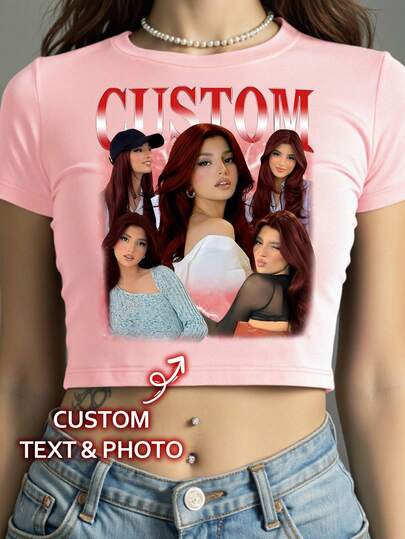 Customized Y2K Bootleg Girlfriend T-Shirt, Customize Your Own Shirt, Customized Photo T-Shirt, Customized Retro Photo T-Shirt, Customized Bootleg Rapper T-Shirt, Customized Women's T-Shirt