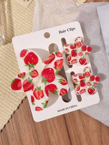 3pcs/Set ABS Fruit & Strawberry Pattern Card Holder Set, Boho Style Hair Clips, Beach Vacation Hair Accessories Beauty Claw Clips Boho Hair Claw - Multicolor - View 4
