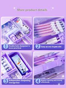 Disney 液体闪光文具盒，艾尔莎学生多功能塑料自动铅笔盒，双层铅笔袋，返校季 - A - 查看 7