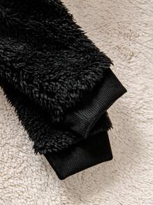 1pc Infant Panda Hooded Romper, Long Sleeve Plush Jumpsuit With Pockets & Zipper, Fashionable Design Suitable For 0-9 Months Baby