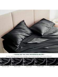 3/4件套床上用品：1件缎面床笠 + 1件缎面床单 + 1/2件缎面枕套，柔软透气，抗皱，提升睡眠质量，奢华酒店风格，馈赠父母和朋友的理想之选，9-13英寸/30厘米深口袋，可机洗，适用于所有床型——单人床、双人床、大号双人床、特大号双人床。 - 黑色 - 查看 8