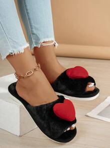 Heart-Shaped Fluffy Slippers For Women, Open-Toed Household Slippers, Comfortable For All Seasons