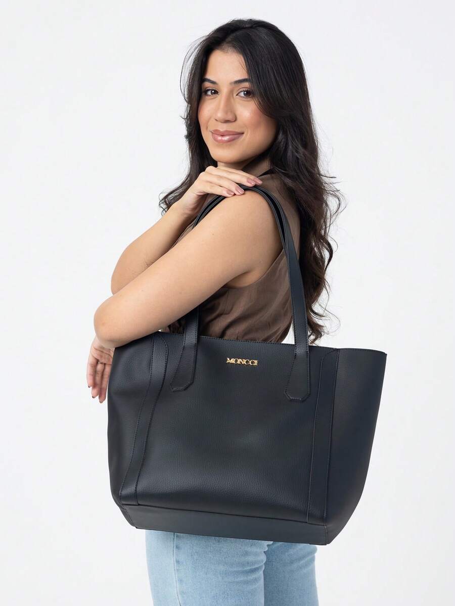 Moncci Large Shoulder Bag Fits Laptop, Zipper Closure With Wallet For College Work - màu đen - Xem 1