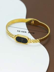 1pc Vintage Dial Style Bracelet For Women, Roman Numeral Hollow Strap Titanium Steel Bracelet Jewelry - Gold - View 2