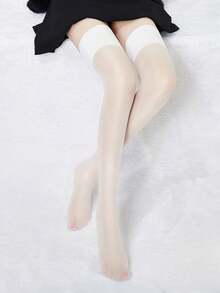 1 Pair Women's Thin Breathable Comfortable Shimmer Sheer Thigh High Socks, Glossy Transparent Sexy Over The Knee Hosiery, Summer Christmas Gift