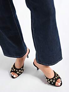 SHEIN ICON Black Rivet Decor High Heel Sandals, Women 2025 New Fashion Elegant Versatile Stiletto Slip-On Mules - Black - View 10