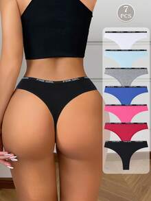 7-Piece Set Of Sporty Letter Elastic Ribbon Women's Thong Fashionable Low Waist Sexy Soft  Underwear Ropa Interior De Mujer - 彩色 - 查看 3
