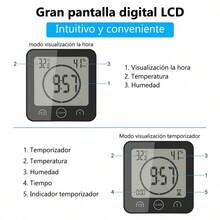 Reloj de Pared Digital, Reloj para Ducha de Ducha con cronómetro de Cuenta Regresiva, higrómetro Impermeable,Reloj para Ducha baño Monitor de Temperatura y Humedad del baño - Negro - Ver 6