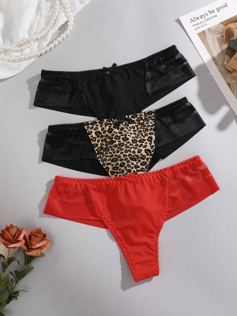 FINETOO 3pcs Striped Mesh Sexy Panties, Soft And Comfortable Women's Underwear - Multicolor - View 1