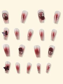 Y2K Update Your Look 24Pcs Nail Gems Long Coffin Nail Tips Super Glossy Press On Acrylic Nails Pink Fashion French Tip Nail Gradient Glitter Geometry Stripe Chain Butterfly Flower Pattern Beauty Light Luxury Style Fake Nails With Rhinestone Shine Reusable False Nails For Women Sweet,Cute,Minimalist,And Elegant Style Nail Art Set With Detachable Fake Nails Patches Suitable For Holiday Wear,Parties,Friends,Dates,Daily Wear Nail Supplies Nails