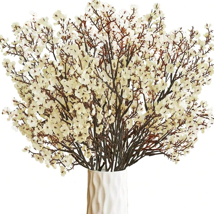 15 Pcs Ivory Flowers Silk Babys Breath Artificial Fake Flowers Fall Flowers Gypsophila Bouquet 18.7" For Mother's Day Home Kitchen Decor New Year Spring - 彩色 - 查看 1