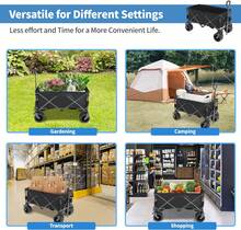 Collapsible Wagon Carts Foldable, Garden Cart With 360° All-Terrain Wheels, Adjustable Handle, 220lbs Weight Capacity, 113L, Utility Wagons For Outdoor, Heavy Duty Wagon Cart - 黑色 - 查看 9