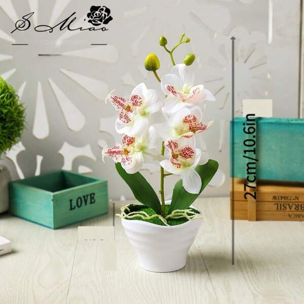 1 Artificial Orchid Potted Plant - Realistic Artificial Flowers Of Pink, Purple, Yellow, Green, Lavender, For Living Room, Dining Table, Entrance, And Newlywed Home Decoration