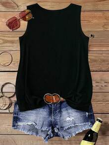 复古西式女式夏季标语印花圆领背心