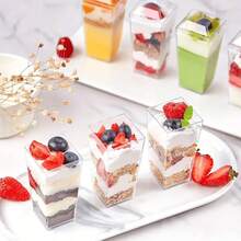 10/20/30/40/50/60/100 piezas Tazas cuadradas para helado, resistentes a los arañazos y reutilizables, pequeñas tazas para mousse y postres, tazas transparentes para tartas adecuadas para helado, postres, fiestas al aire libre, etc. - transparente - Ver 8