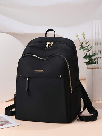 Mochila versátil de unicolor con múltiples bolsillos para mujeres, mochila escolar para estudiantes de secundaria, preparatoria y universidad, ligera y casual para viajes al aire libre y vacaciones, mochila simple para ir al trabajo