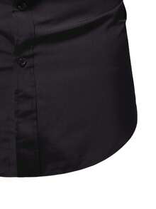 Casual Short Sleeve Plain Front Button Down Shirt (Asymmetrical Cut) - màu đen - Xem 4