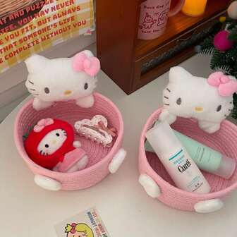 Sanrio Cute Sanrio Hello Kitty Cartoon Storage Basket With A Girlish Heart, High Appearance Level, Desktop Snacks, Home Storage Basket, Cosmetics Storage